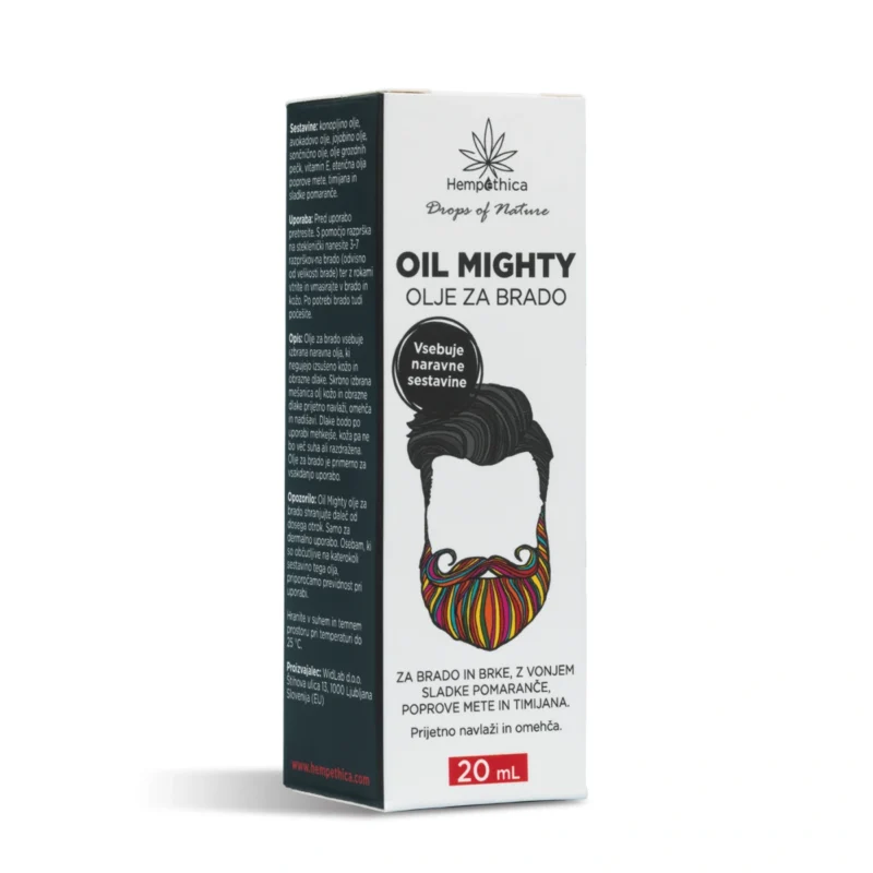 Óleo de barba Oil Mighty. Deixa a barba, o bigode e a pele agradavelmente hidratados e perfumados. Cosméticos naturais amigos da pele da Hempethica.