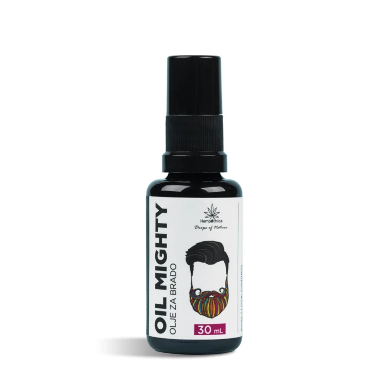Olje za brado Oil Mighty 30 mL SLO BELA Óleo de barba Oil Mighty. Deixa a barba, o bigode e a pele agradavelmente hidratados e perfumados. Cosméticos naturais amigos da pele da Hempethica.