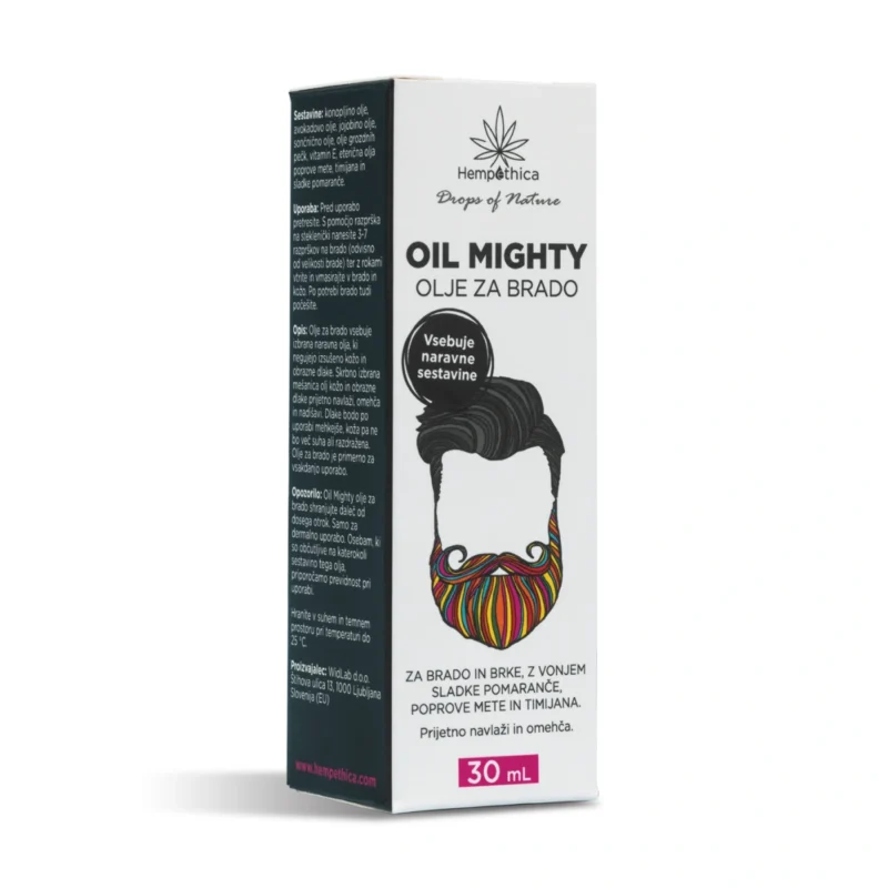 Óleo de barba Oil Mighty. Deixa a barba, o bigode e a pele agradavelmente hidratados e perfumados. Cosméticos naturais amigos da pele da Hempethica.