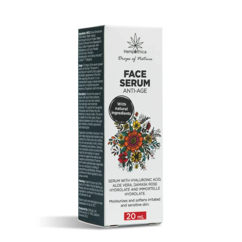 A natural, rejuvenating facial serum with hyaluronic acid. Skin-friendly natural cosmetics. Hempethica natural cosmetics