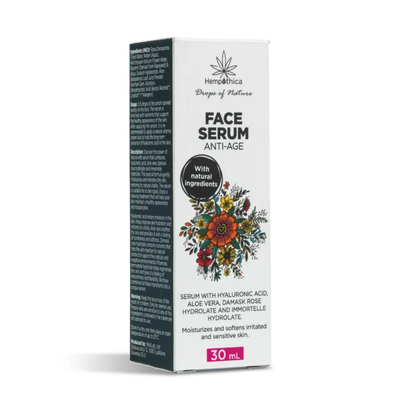 A natural, rejuvenating facial serum with hyaluronic acid. Skin-friendly natural cosmetics. Hempethica natural cosmetics
